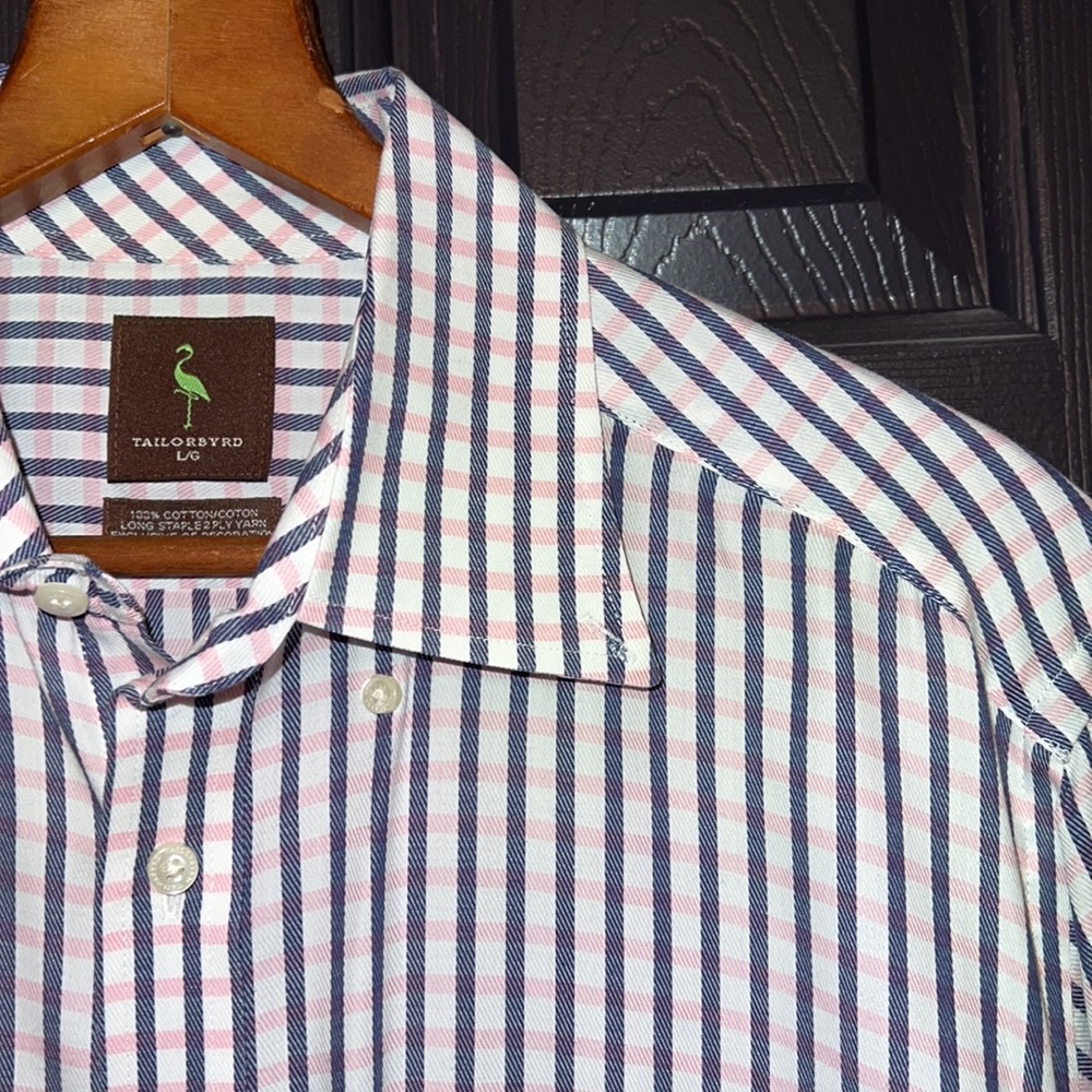 Mens White, Navy & Pink Button-Up